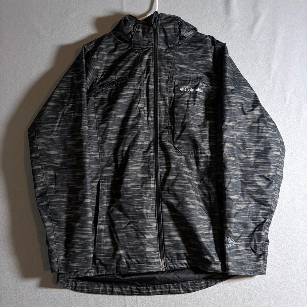 Columbia Omni-Tech Interchange Waterproof Jacket Mens Small Grey Black Patterned